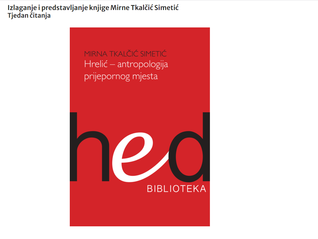 Sudjelovanje u okviru Tjedna čitanja Odjela za etnologiju i antropologiju Sveučilišta u Zadru