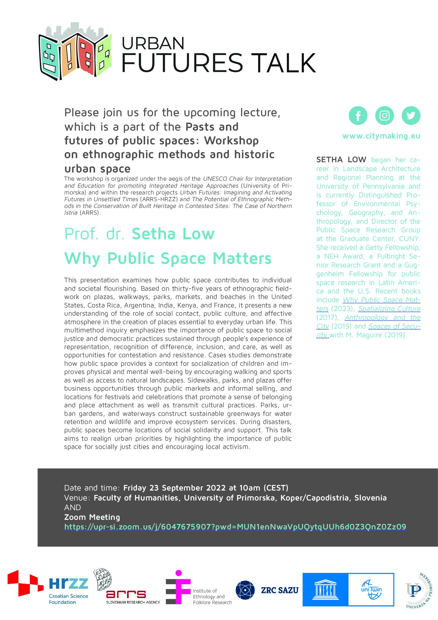 Urban  Futures Talk SETHA LOW: Why public space matters